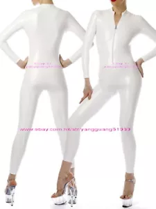 Sexy Mujeres Pvc Mono Body Blanco Brillante PVC Calzas Gato Disfraces F779 - Imagen 1 de 6