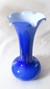 Murano Italian Hand Blown Blue White Cased Art Glass with Millefiori Pattern 14" - Picture 1 of 5