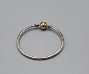 Pandora Sterling Silver & 14k Gold Bangle Bracelet 590718 *Pre-Owned* Free Ship - Picture 1 of 7