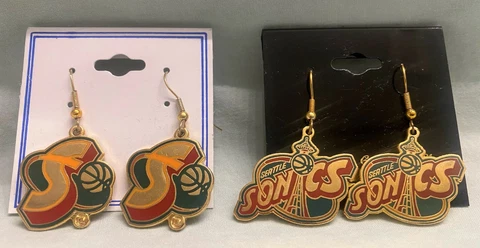 Seattle Supersonics Earrings * Lot of 2 Pairs * Space Needle - Dangle Sonics 2x Cover