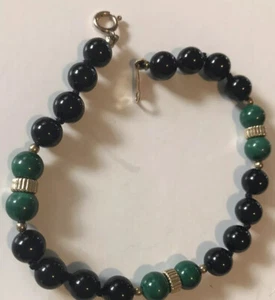 Honora 14k GF grün & schwarz Jadeit 7"" Armband klassische zarte runde Steine - Bild 1 von 11