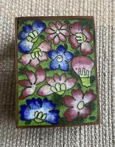 Vintage Match Box Holder Copper And Enamel Pink Blue Green Flowers Floral Design - Picture 1 of 11