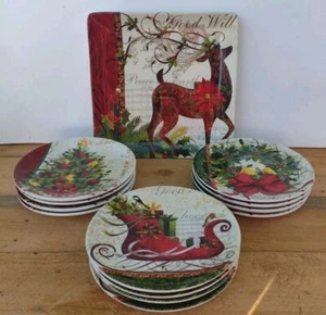 12 Christmas Themed 9" Plates Wreaths, Sleighs, Trees & 12" Reindeer Platter - Picture 1 of 23