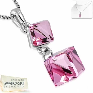 Lega con Collana Dorato Bianco Con Cristalli Di Cubo Rosa - Foto 1 di 1
