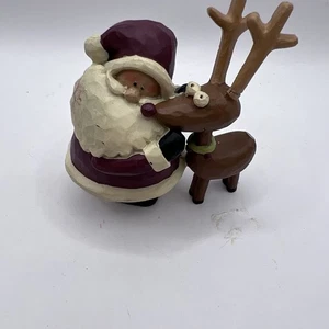 Humor Santa Beside Reindeer Rudolph Figurine 3” Clay? See Photos - Picture 1 of 6
