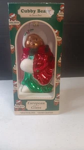 1997 DE COLECCIÓN DAMA OSO CUBBY ESTILO EUROPEO ADORNO DE Navidad boca soplado  - Imagen 1 de 6