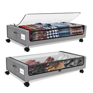 Under Bed Storage with Wheels, 2Pack Underbed Storage Containers with Clear L... - Picture 1 of 8