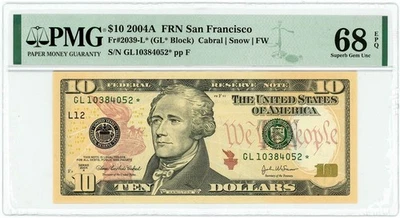 FR.2039-L $10 2004A FRN San Francisco Superb Gem Unc 68 EPQ PMG 950222-200 - Image 1 of 3