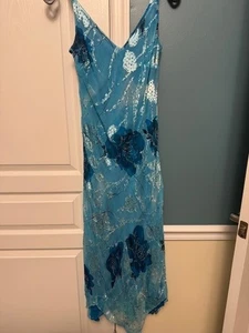 KM COLLECTIONS Milla Bell Turquoise Silk Blend Party Gown Dress Sz 6 - Picture 1 of 7