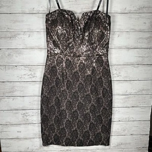 Bisou Bisou Damenkleid goldfarben Pailletten schwarz Spitze Etui Größe 6 neu mit Etikett - Bild 1 von 7