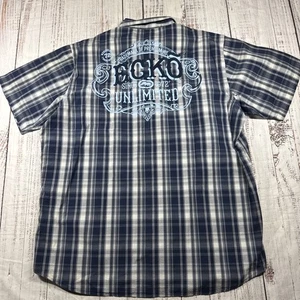 ECKO UNLTD MEN'S SHIRT SIZE XXL PLAID BUTTON SHORT SLEEVE STAIN - Picture 1 of 15
