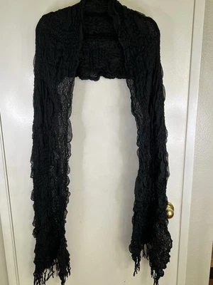 Mantón sedoso liso largo 92" x 16" envolvente mezcla poliéster bufanda, negro Foto 1 de 4