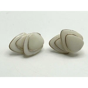 Vintage Gold Tone White Layered Made In Western Germany Clip On Stud Earrings - Picture 1 of 8