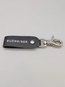 Budweiser Faux Leather Key Chain Fob Belt Snap Black Silver Font Rare Promotion - Picture 1 of 4