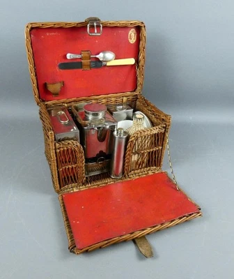 Vintage G W Scott & Sons Coracle Two Person Wicker Cased Picnic or Tea Set c1910 - Изображение 1 из 4