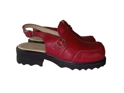 John Fluevog Womens  Red Square Toe Platform Chunky Heel Slingback Shoes Size 6  - Image 1 of 4