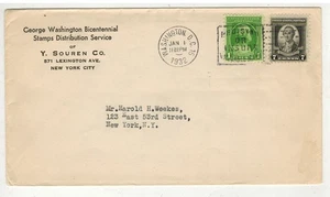 1932 GEORGE WASHINGTON BICENT. 1ST CACHET BY Y SOUREN DUAL FDC 1c & 7c - Picture 1 of 1