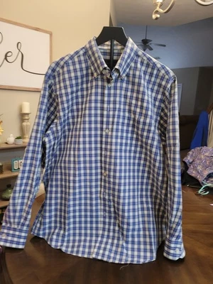 Camisa masculina Scott Barber manga longa XL xadrez azul e cinza mistura de algodão merino - Imagem 1 de 4