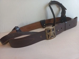 Cinturón de cuero vintage de general del ejército soviético de la URSS con hebilla de estrella de latón modelo 32s - Imagen 1 de 21
