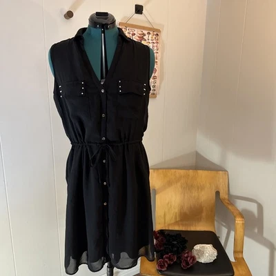 Cato Chiffon Sleeveless Smocked Dress Size M Whimsigoth Semi Sheer Black Rivets - Image 1 of 4