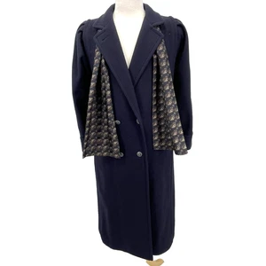 VTG Jofeld Women Navy Double-Breasted Wool Blend Coat Matching Scarf Navy Medium - Picture 1 of 17