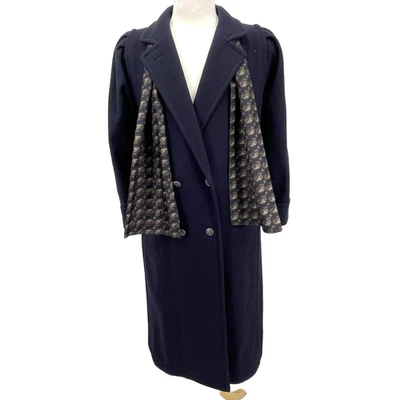 VTG Jofeld Women Navy Double-Breasted Wool Blend Coat Matching Scarf Navy Medium - Image 1 of 4
