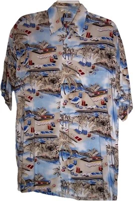 Half Moon Bay Shirt M Gambling Poker Chips Cards Rayon Button Down Aloha Men's  - Image 1 of 4