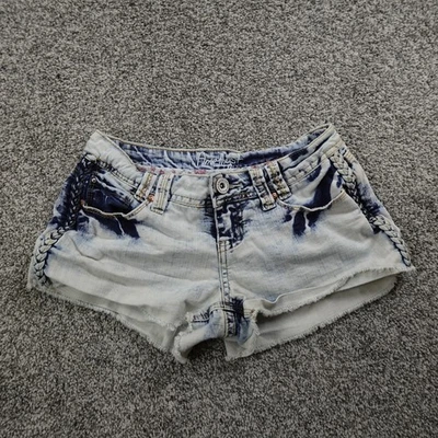Amethyst Shorts Womens 1 Blue Denim Jean Jorts Ultra Low Rise Mini Micro Y2K 00s - Image 1 of 4