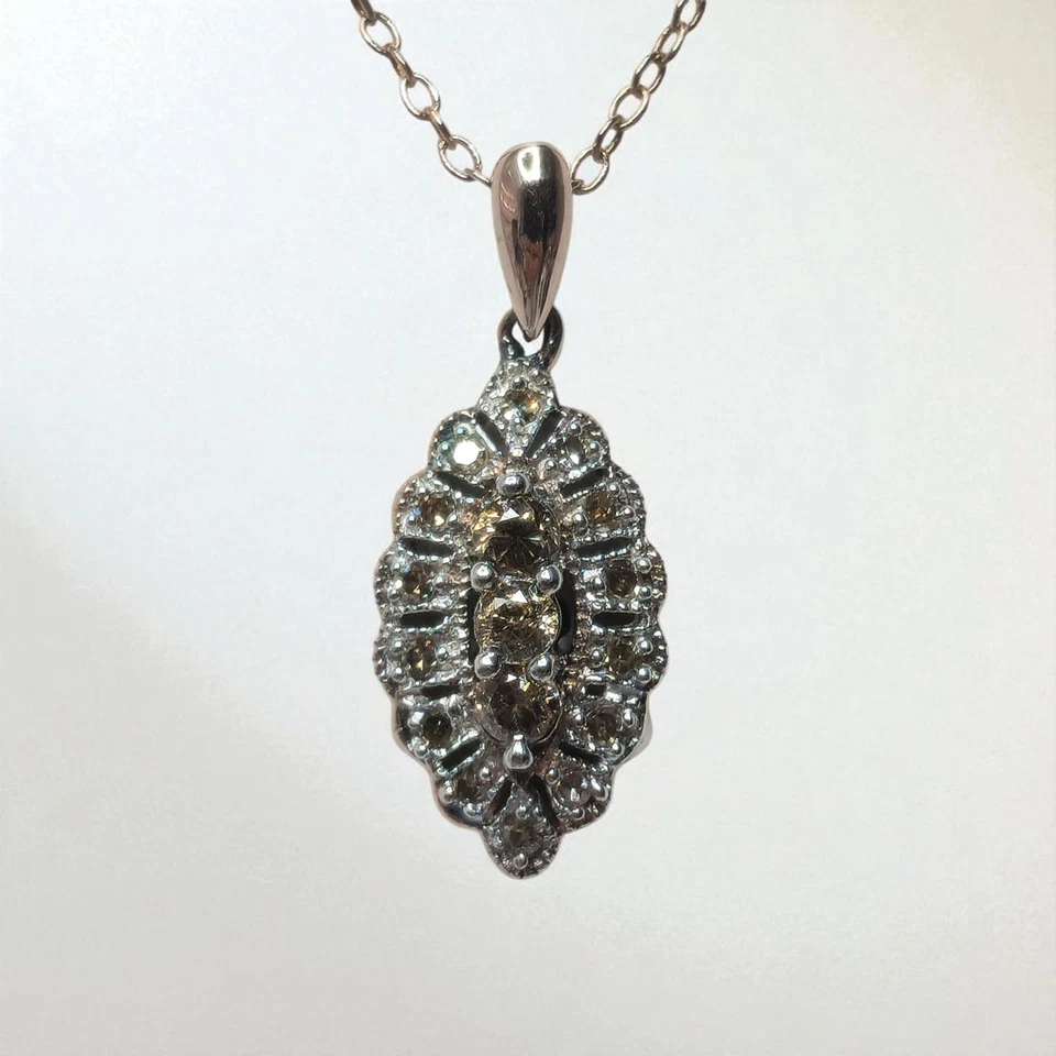 Elegante Collar Colgante Chocolate Diamante Oro Rosa 925 Forma Marquesa Esterlina Foto 1 de 4