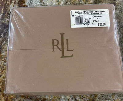 Vtg Ralph Lauren Lawton Hazelnut Queen Flat Sheet 100% Supima 400 Thread NOS - Image 1 of 3