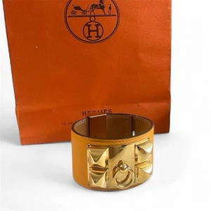 Hermes Collier de Chien orange Lederarmband 14K vergoldet - Bild 1 von 12