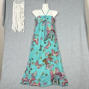Filo Y2K Dress Womens L Butterfly Blue Midi Halter Fairy Core Hippie Gypsy Boho - Picture 1 of 13
