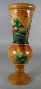 Hand Painted Wood Vase, Women with Baskets on Heads  Handmade 10" Tall Wooden - Picture 1 of 8
