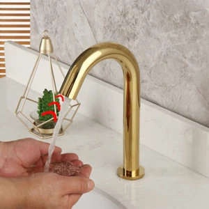 Gold Automatic Sensor Touchless Faucet Hands Free Bathroom Vessel Sink Taps - Picture 1 of 8
