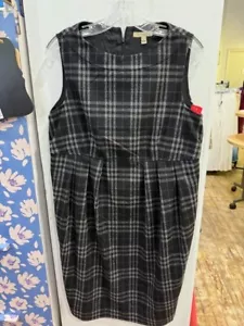 Burberry London Wool Sheath Dress Black & Gray Plaid Sleeveless Size 14 - Picture 1 of 5