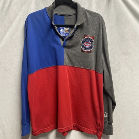 VINTAGE 90s NHL MONTREAL CANADIENS STARTER RUGBY SHIRT POLO COLOR BLOCK RED BLUE Cover