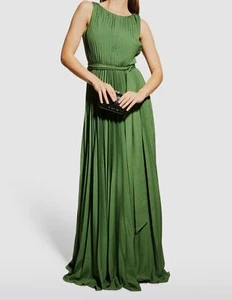 $695 Badgley Mischka Women's Green Sunburst Pleated Sleeveless Gown Dress 10 - Picture 1 of 9