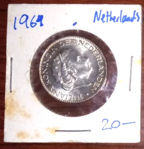 NETHERLANDS 1969 1 Guilder Coin; Uncirculated, with Queen Juliana, FREE SHIPPING - Picture 1 of 2