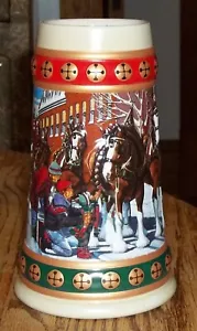 VINTAGE 1994 Clydesdales Budweiser Holiday Christmas Stein "Hometown Holiday" - Picture 1 of 6