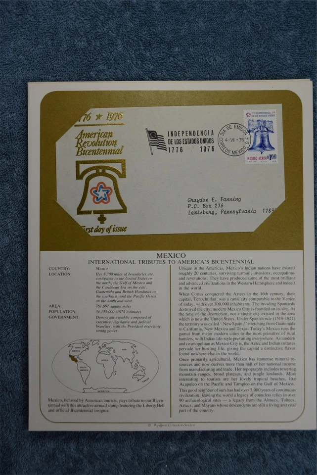 1975 Tributes to America's Bicentennial Souvenir Card - Mexico - Image 1 of 1