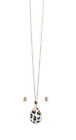 Animal Prnt Teardrop Pendant And Long Chain Necklace And Earrings Set
