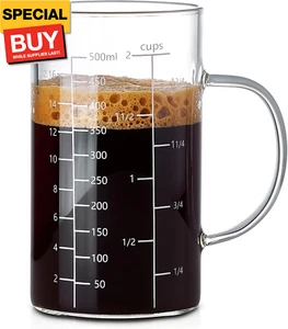 500ML 2 CUP Glass Liquid Measuring Cup With Handle, High Borosilicate Glass Thre - Picture 1 of 7