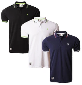 FENCHURCH Hombres Polo Informal Algodón Piqué Retro Top Negro Blanco Azul - Imagen 1 de 4