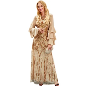 Ramadan Muslim Kaftan Islamic Sequins Long Dress Women Party Dubai Abaya Evening - Picture 1 of 22