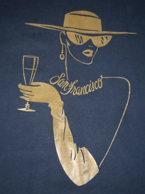 Vintage San Francisco T-Shirt Size M 80s Person in Gold Hat Champagne Trim Shirt - Image 1 of 4