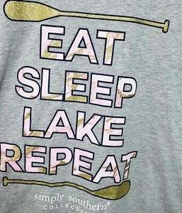 Simply Southern Womens Tank Top Extra Large Gray Eat Sleep Lake Repeat Glitter - Picture 1 of 6