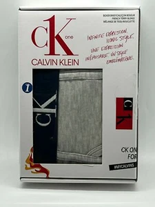 Calvin Klein Men's CK ONE Microfiber Boxer Brief Gray with navy band-SMALL - Picture 1 of 3