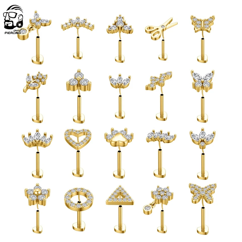 18G Push In Threadless Earring Flat Back CZ Cartilage Helix Tragus Lobe Piercing - Image 1 of 4