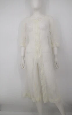 Bata corta de nailon transparente vintage Berkliff para mujer talla M 36 ribete de encaje blanco Foto 1 de 4