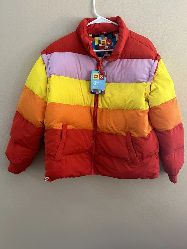LEGO Target Mujer Color Block Puffer Chaqueta Amarillo/Rojo/Rosa/Naranja Pequeña B71 Foto 1 de 1